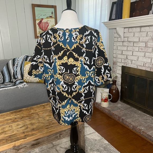 GODDESS Womens Size 2X Drawstring Center Pullup Multicolor Paisley Blouse - Picture 2 of 5